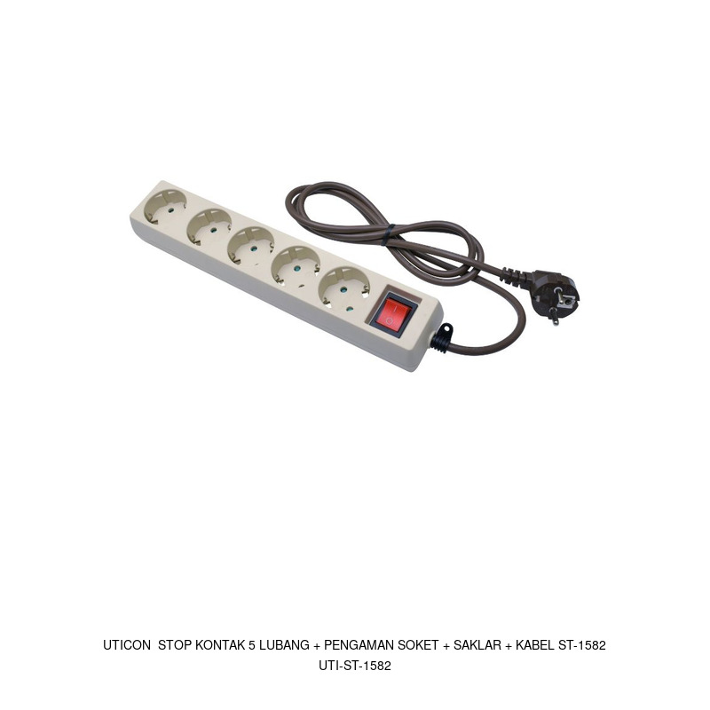 Uticon Uticon Stop Kontak 5 Lubang + Pengaman Soket + Saklar + Kabel ST-1582