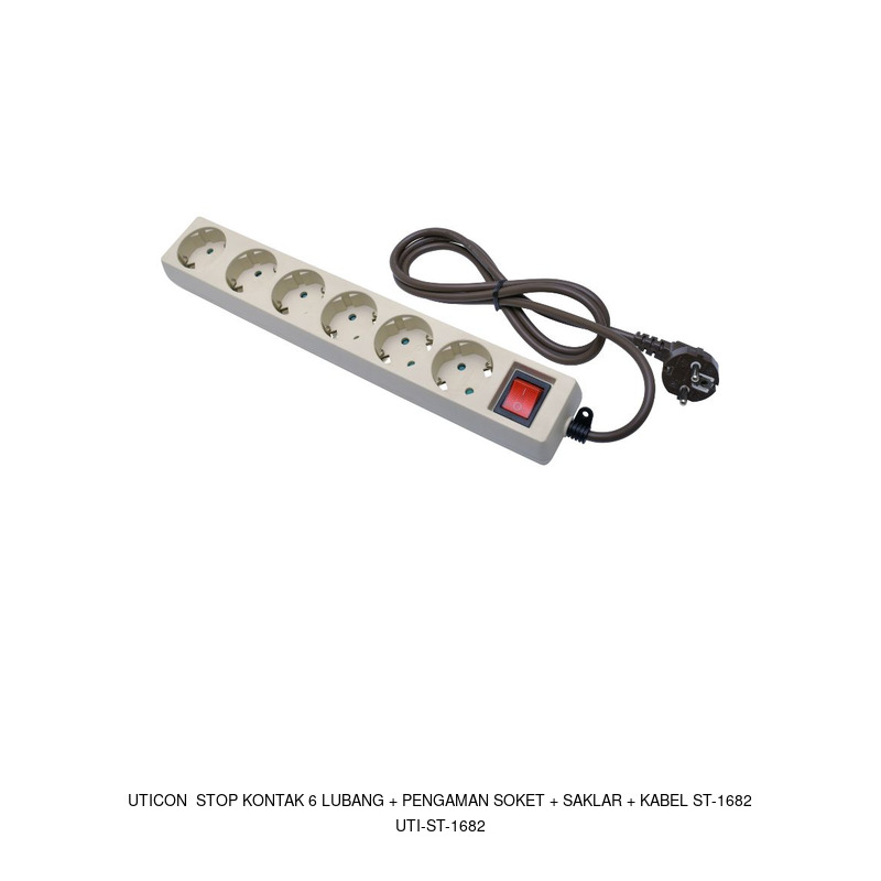 Uticon Uticon Stop Kontak 6 Lubang + Pengaman Soket + Saklar + Kabel ST-1682
