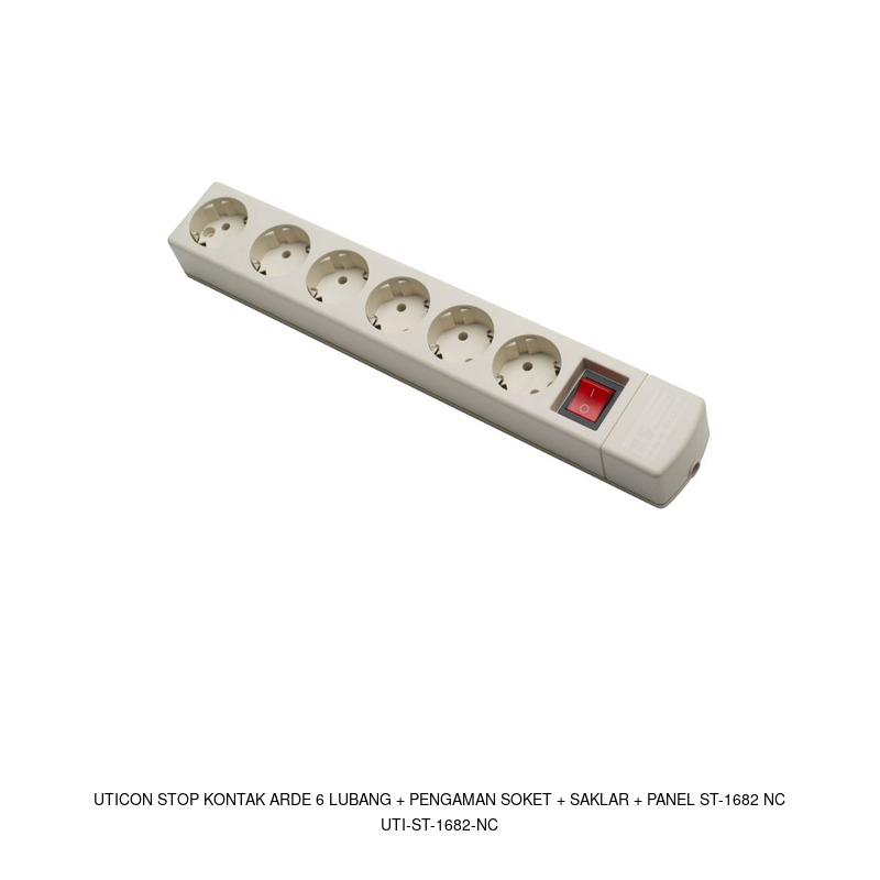 Uticon Uticon Stop Kontak Arde 6 Lubang + Pengaman Soket + Saklar + Panel ST-1682 NC