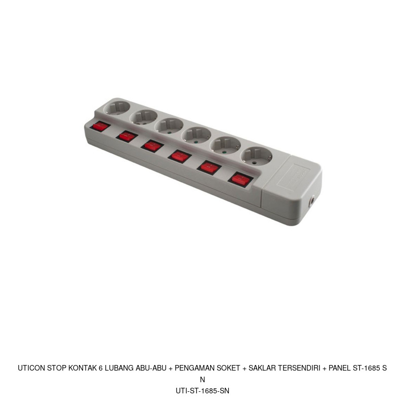 Uticon Uticon Stop Kontak 6 Lubang Abu-abu + Pengaman Soket + Saklar tersendiri + Panel ST-1685 SN