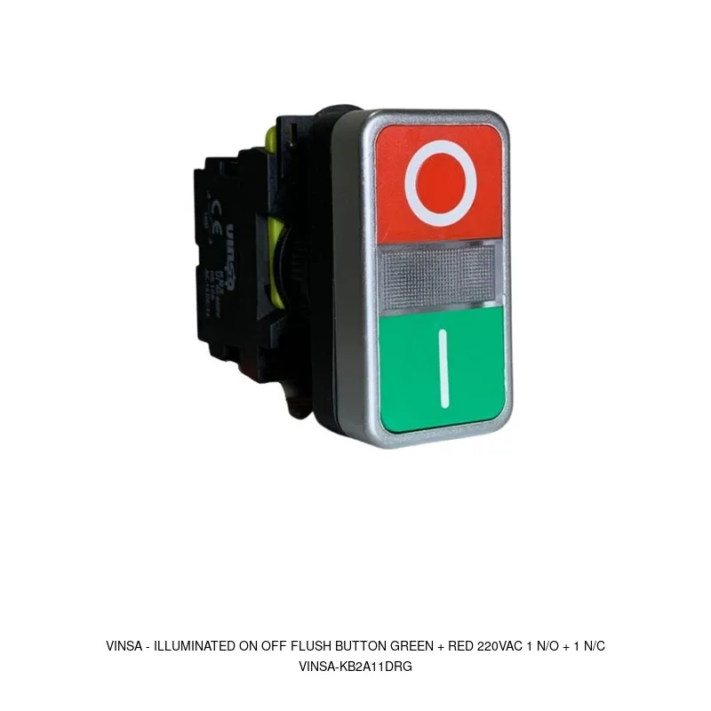 Vinsa Illuminated On Off Flush Button Green + Red 220VAC 1 N/O + 1 N/C