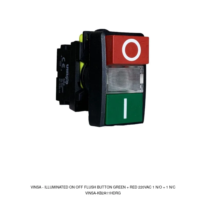 Vinsa Illuminated On Off Flush Button Green + Red 220VAC 1 N/O + 1 N/C