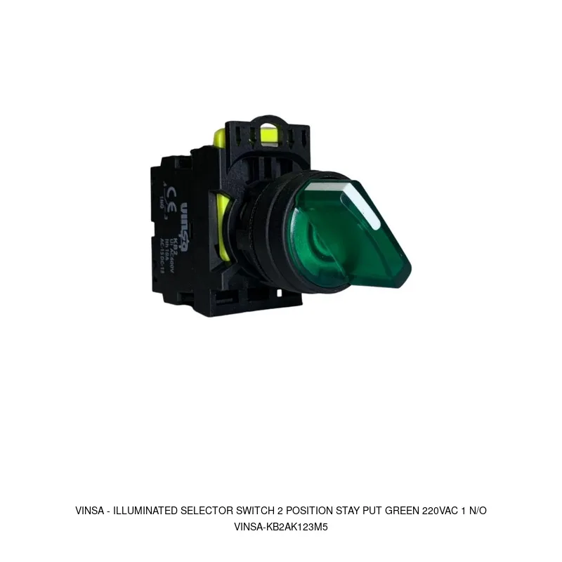 Vinsa Illuminated Selector Switch 2 Position Stay Put Green 220VAC 1 N/O
