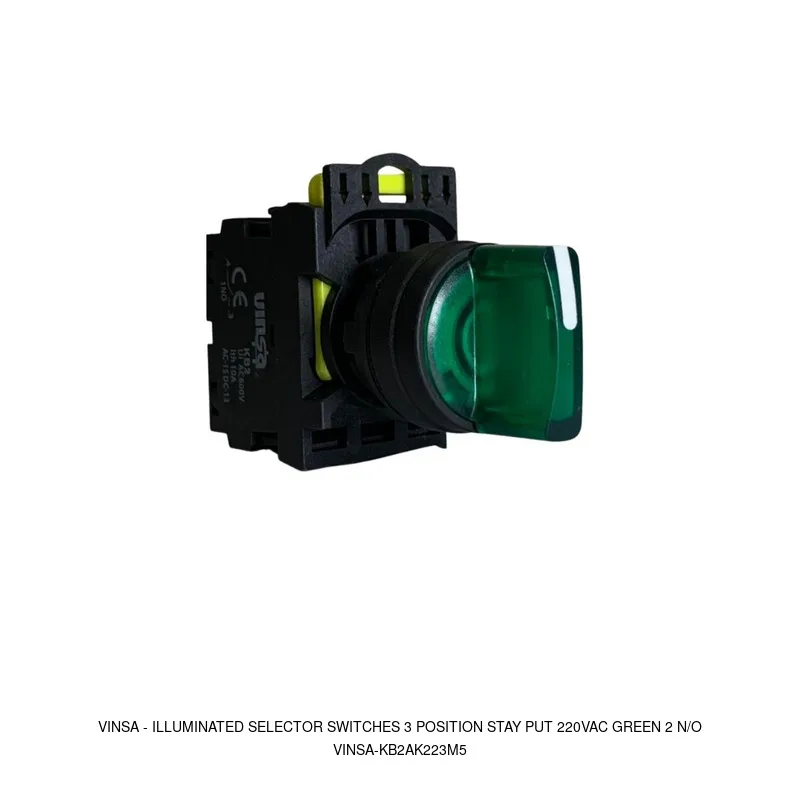 Vinsa Illuminated Selector Switches 3 Position Stay Put 220VAC Green 2 N/O