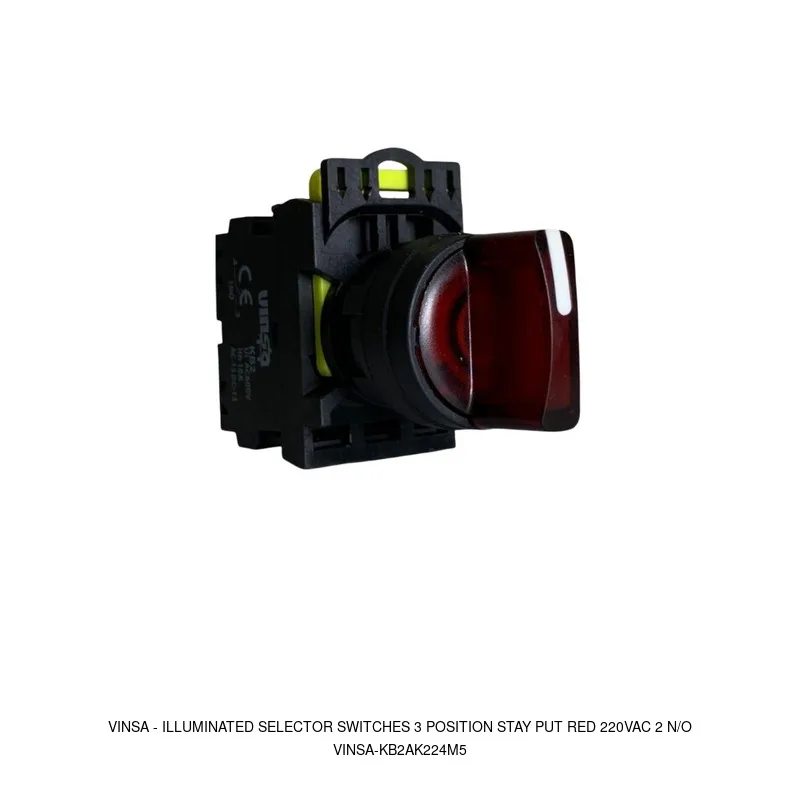 Vinsa Illuminated Selector Switches 3 Position Stay Put Red 220VAC 2 N/O