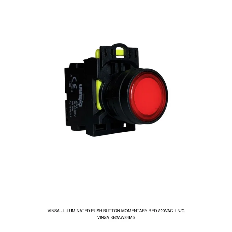 Vinsa Illuminated Push Button Momentary Red 220VAC 1 N/C