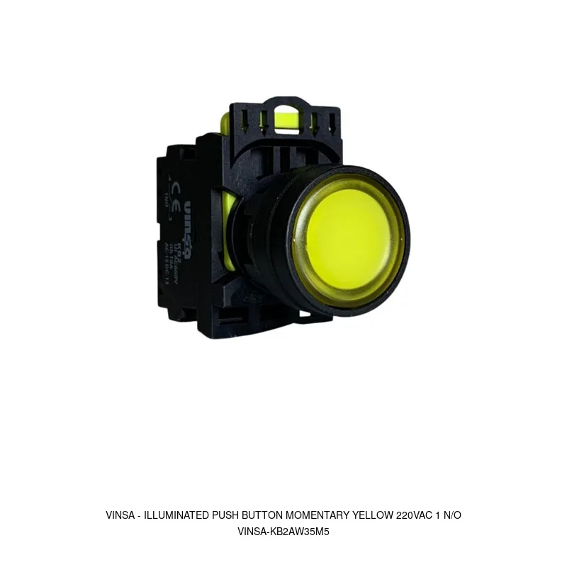 Vinsa Illuminated Push Button Momentary Yellow 220VAC 1 N/O