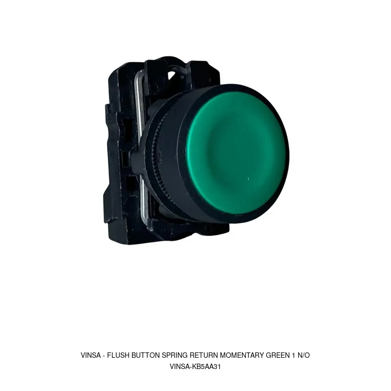 Vinsa Flush Button Spring Return Momentary Green 1 N/O