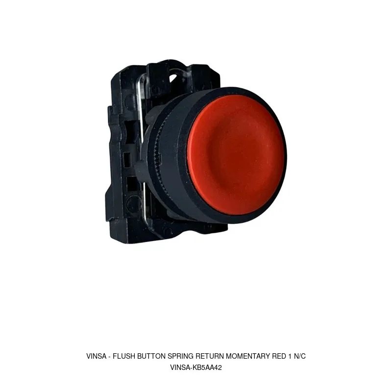 Vinsa Flush Button Spring Return Momentary Red 1 N/C