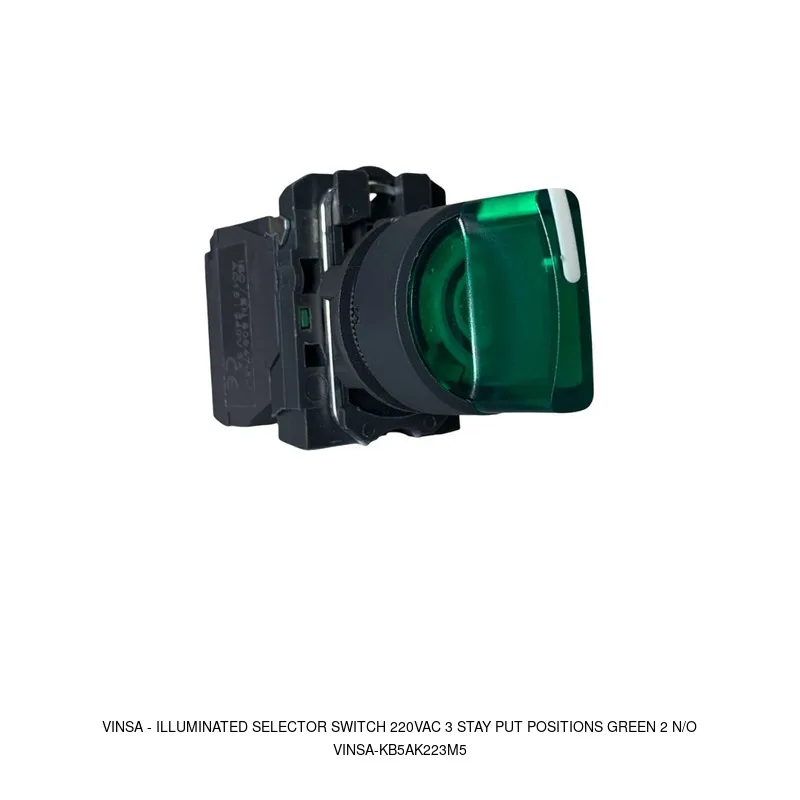 Vinsa Illuminated Selector Switch 220VAC 3 Stay Put Positions Green 2 N/O