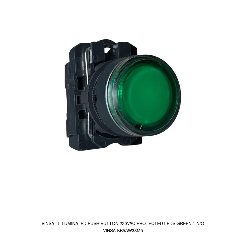 Vinsa Illuminated Push Button 220VAC Protected LEDs Green 1 N/O