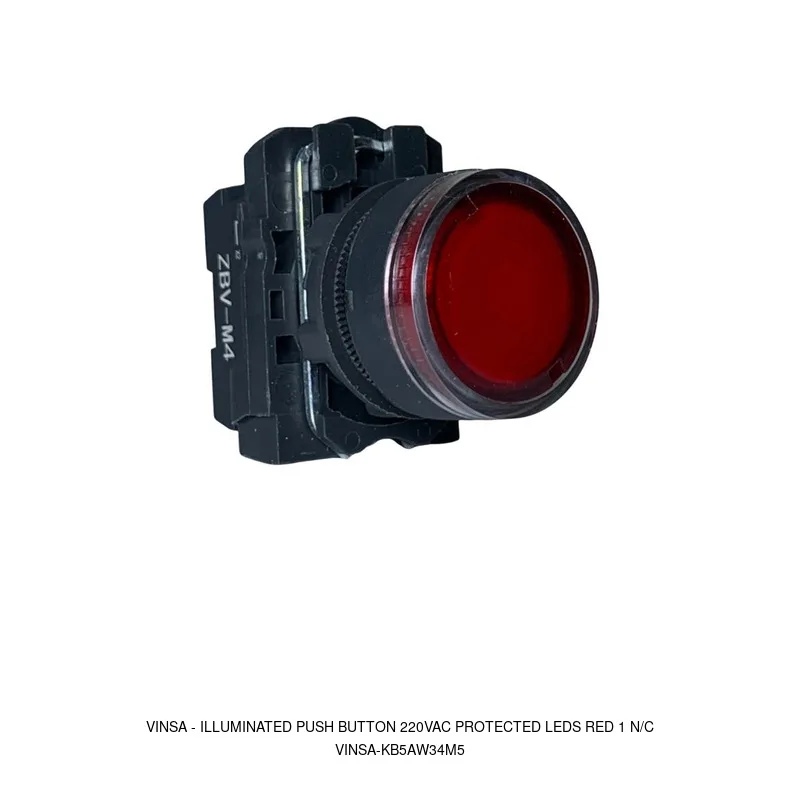 Vinsa Illuminated Push Button 220VAC Protected LEDs Red 1 N/C