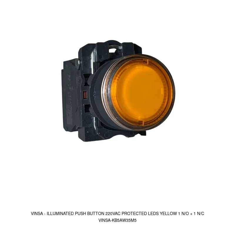 Vinsa Illuminated Push Button 220VAC Protected LEDs Yellow 1 N/O + 1 N/C
